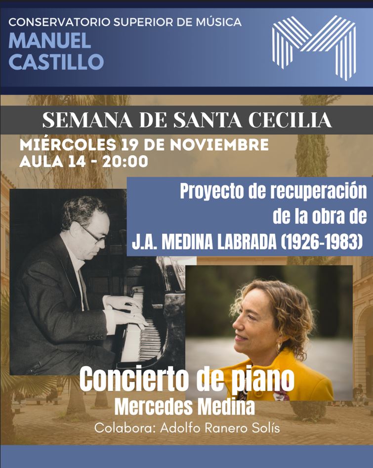 Santa Cecilia 19 de noviembre 2025: Curso Victor Garcia – Concierto de piano Mercedes Medina